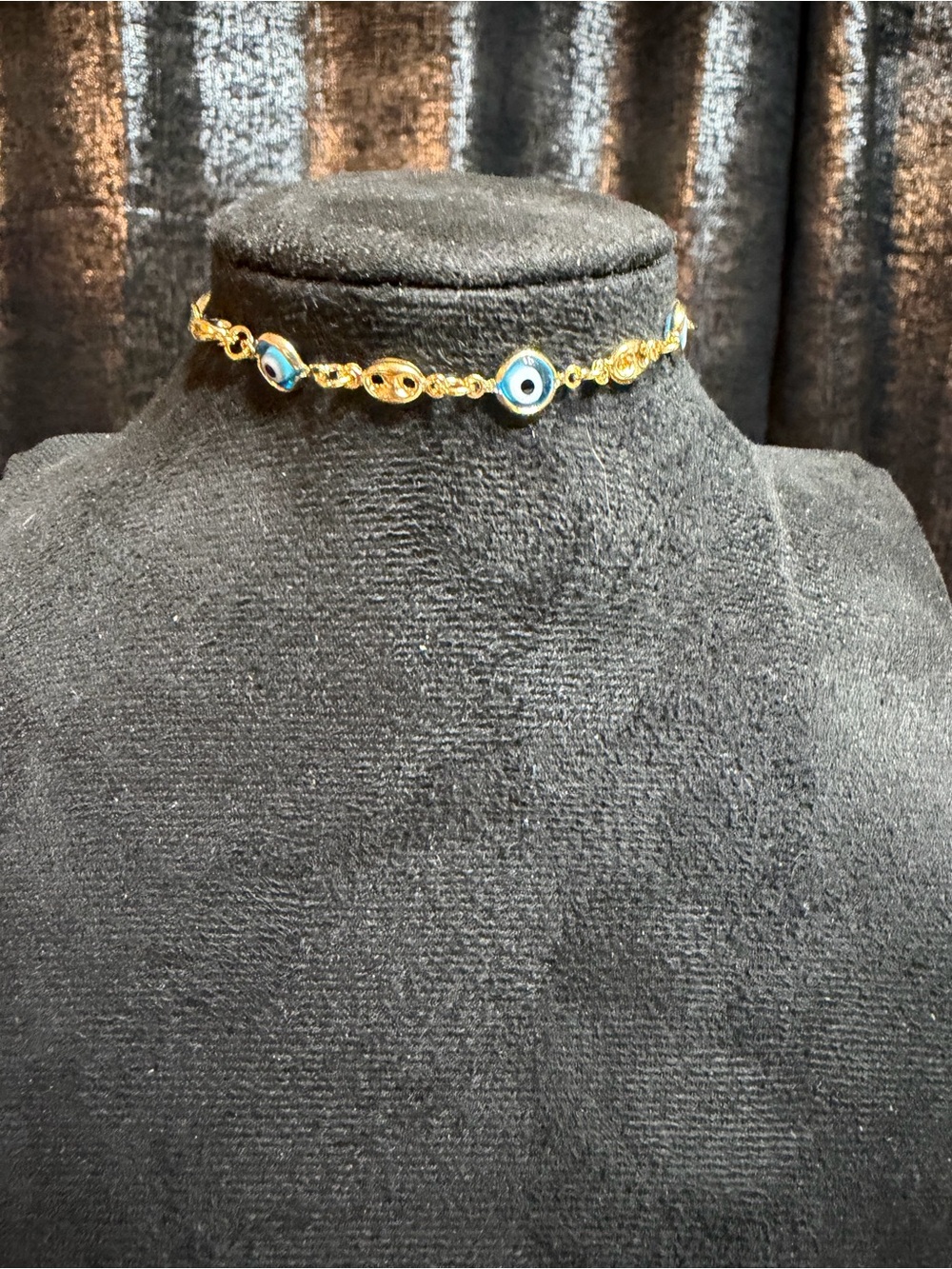Gold-Tone Bracelet with Blue Evil Eye Charms